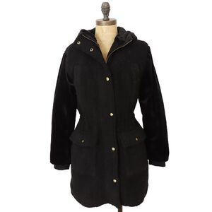 EDEN SOCIETY Sherpa Faux Fur Lined Hooded Jacket Coat XS Mixed Media Black A1